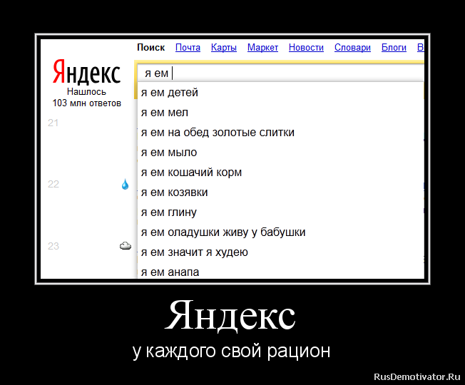 Яндекс - у каждого свой рацион Яндекс - у каждого свой рацион